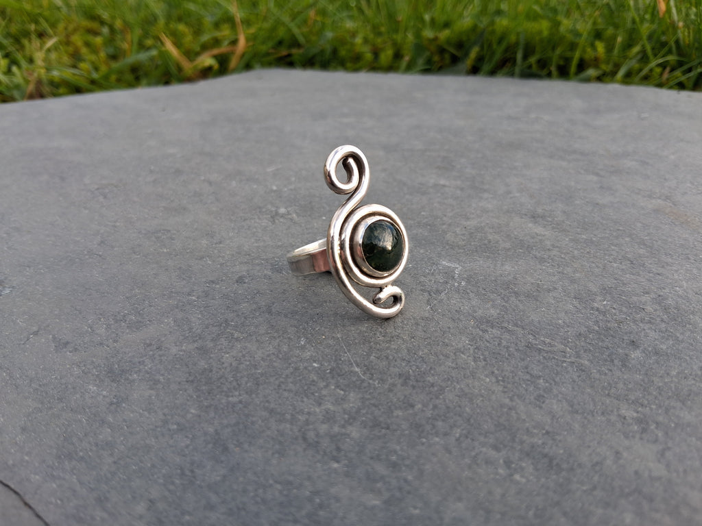Moss agate swirl ring