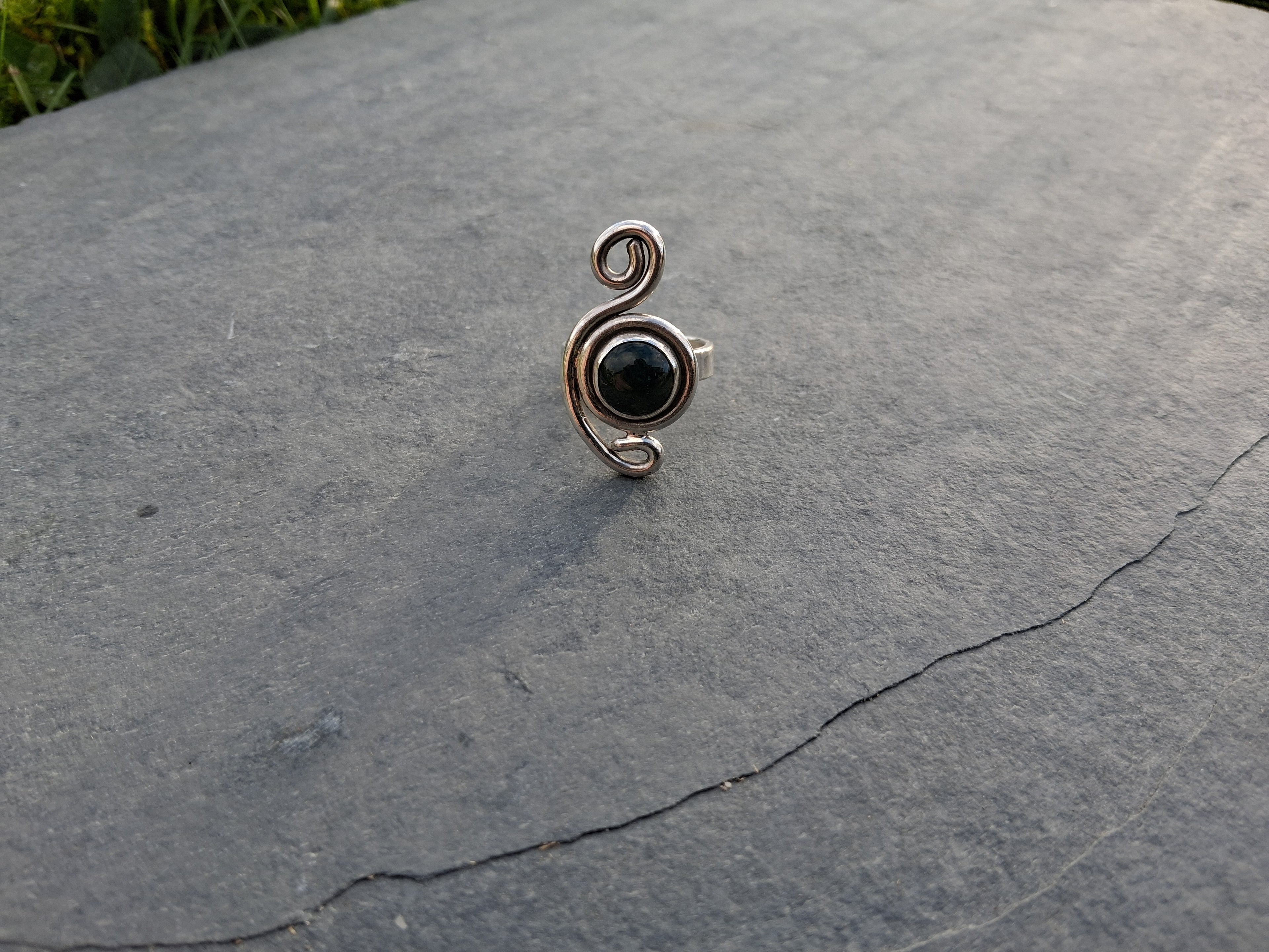 Moss agate swirl ring
