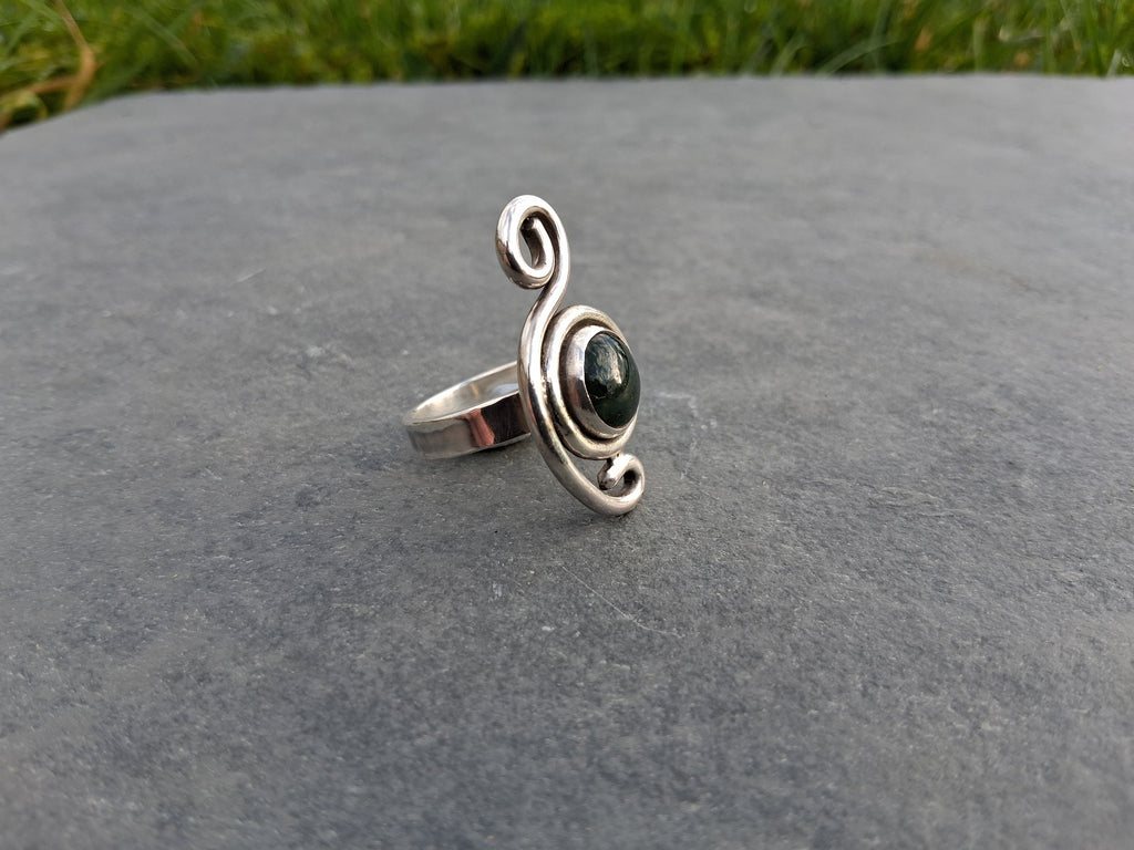 Moss agate swirl ring