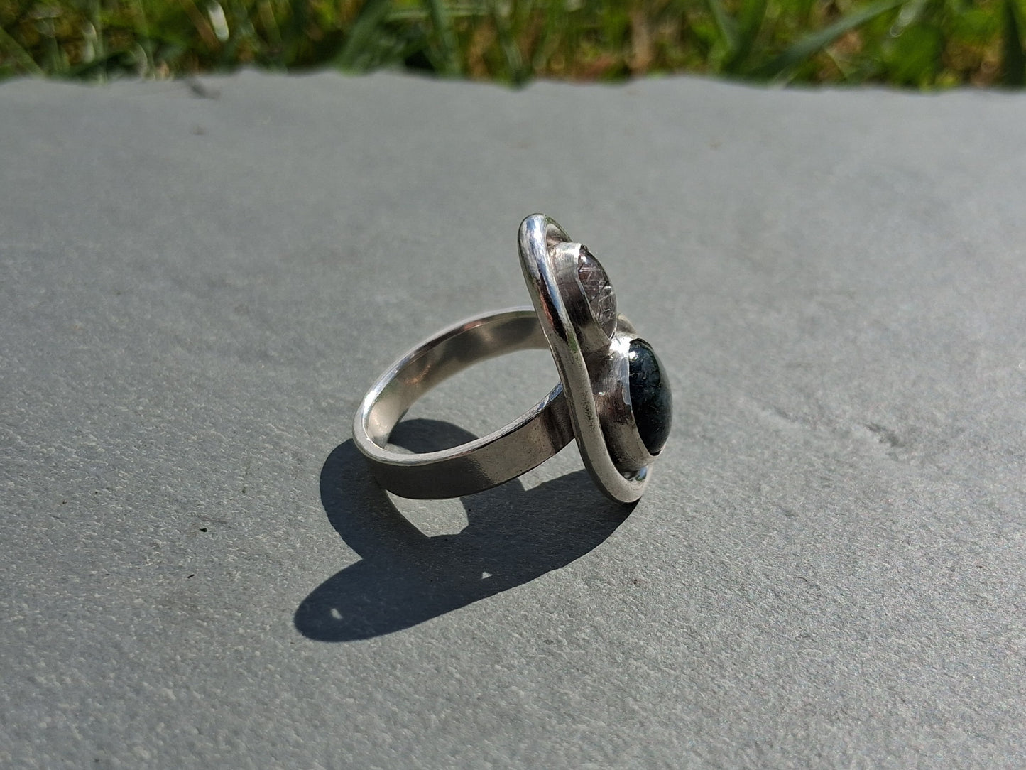 Tourmalinated Quartz and Moss Agate Ring
